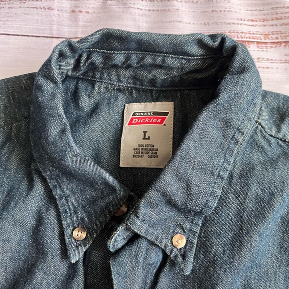 Dickies Long sleeve denim 100% cotton button down Lg - Picture 3 of 5